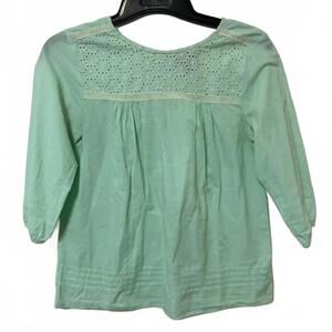 Gap Mint Green Eyelet Detail Crochet Lace Cottagecore Blouse Women's Size XS